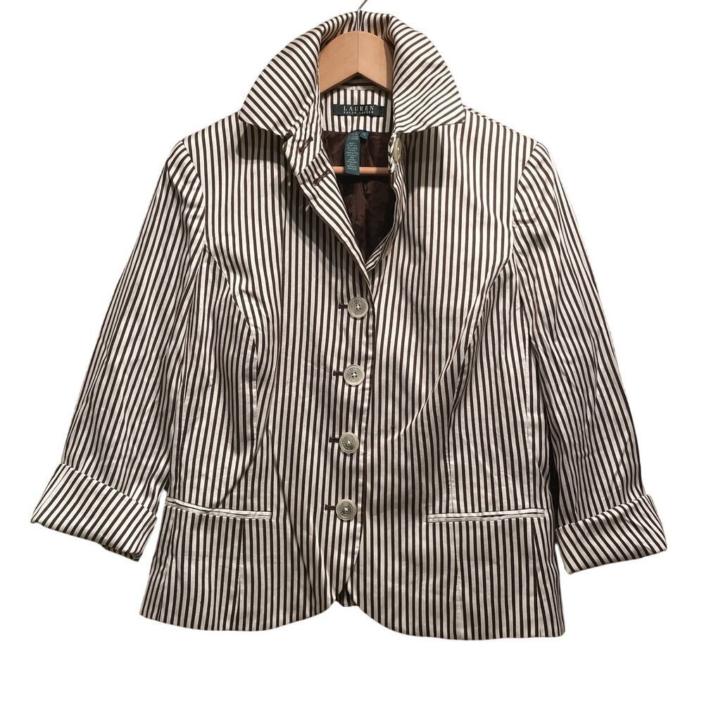 Vintage Lauren by Ralph Lauren Blazer, 12 | Chocolate Brown, Cotton Silk Blend - Picture 5 of 12